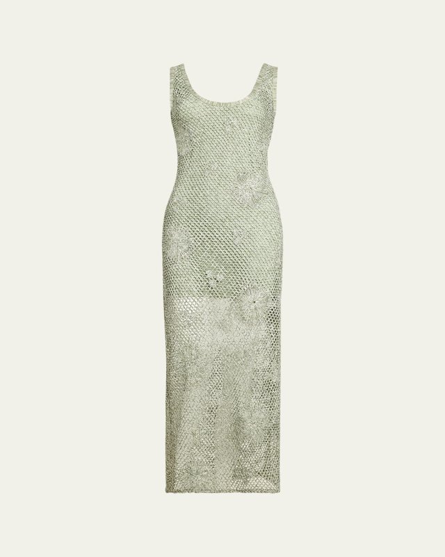 Liliana Embroidered Crochet Midi Dress